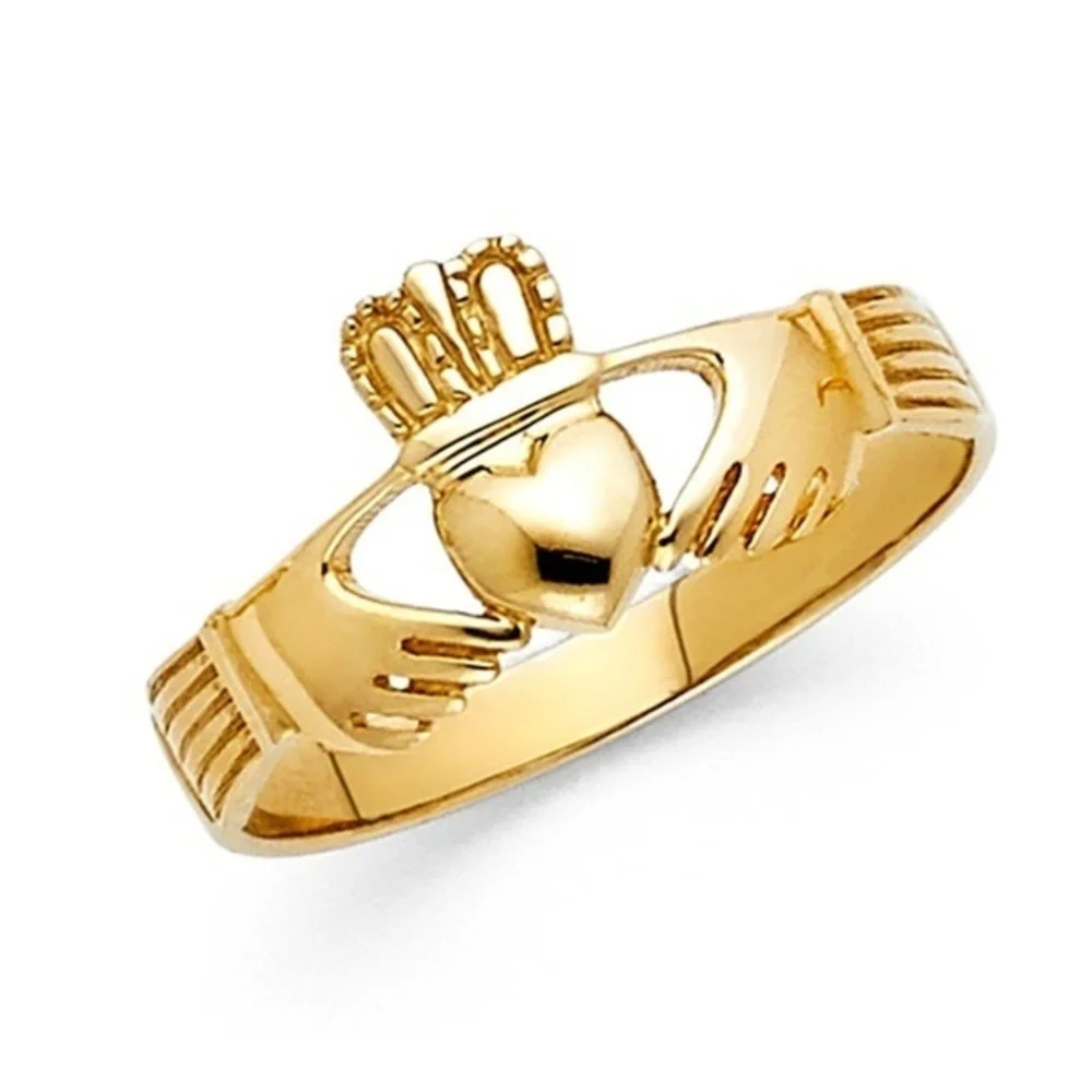 14k Yellow Gold Heart Crown Claddagh Engagement Ring